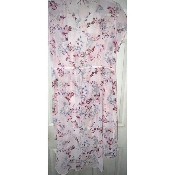 Liberty Love Cardigan Kimono Sz XL Pink Floral Tie Front‎ Robe Ruffle - Picture 5 of 5